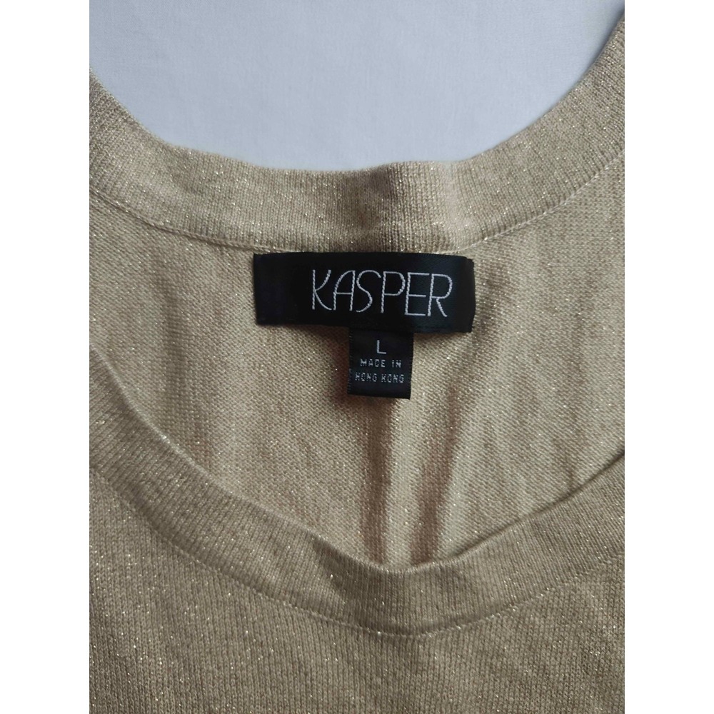 Kasper Tank Top Womens Large Tan Metallic Knit Scoop Neck Sleeveless Casual - Picture 4 of 5